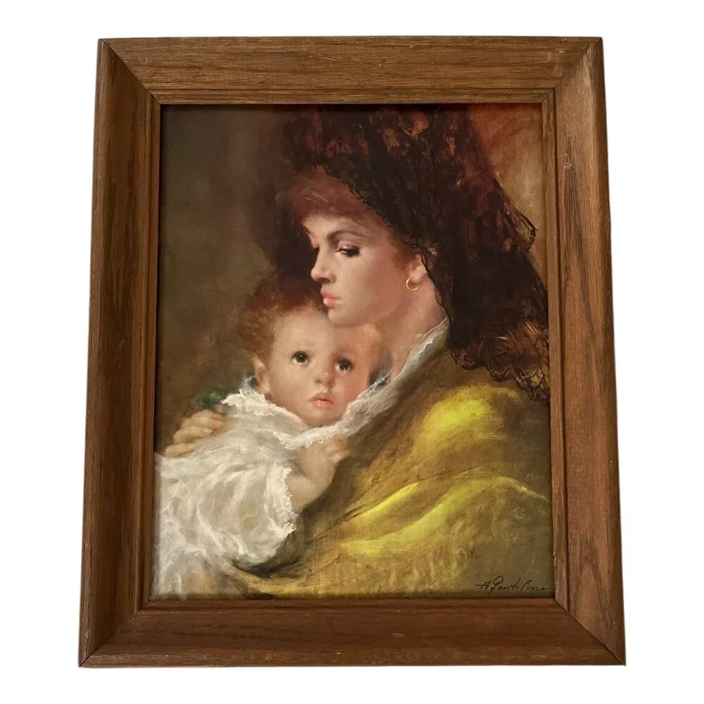 Vintage A. Pentitini Mother & Child Print – 14×16 Framed – 1960s-70s